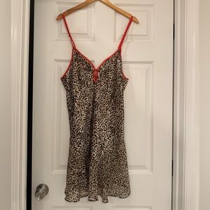 Vintage Leopard Print Slip Dress with Red Straps